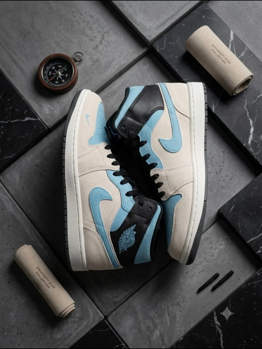 Jordan 1 Mid Men's Shoes - Cream/Blue/Black
